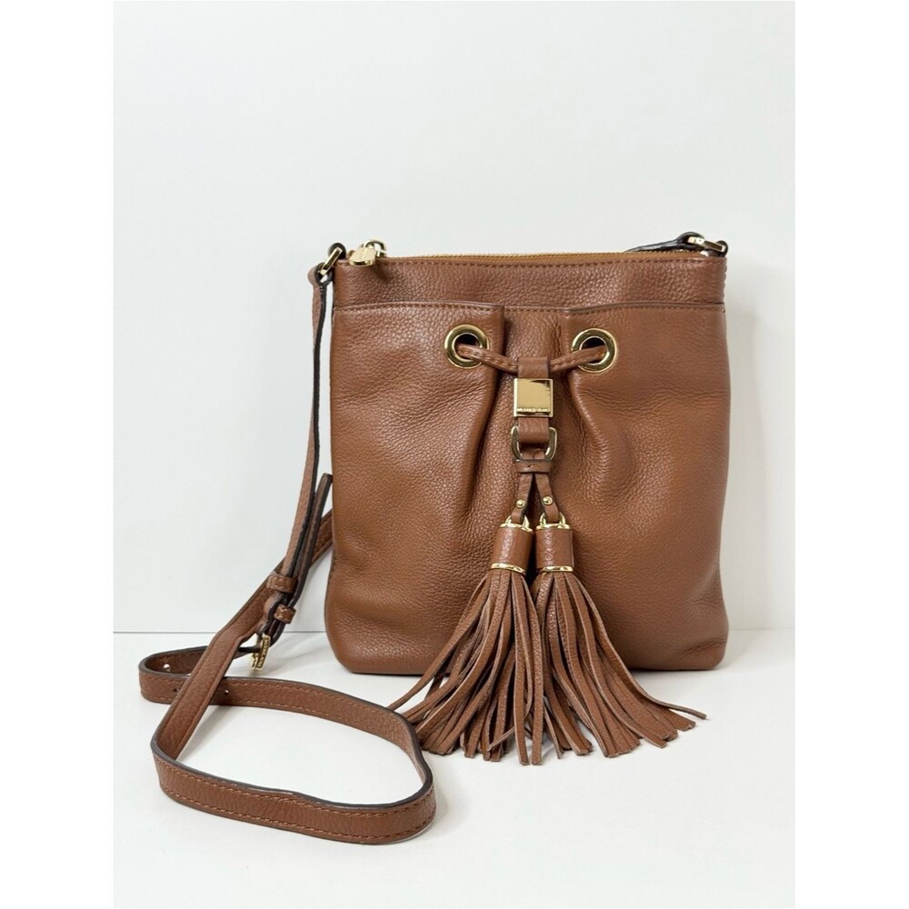 Michael Kors Brown Pebble Leather Camden Drawstring Crossbody Bag
